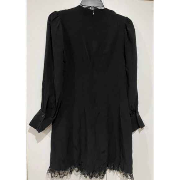 Zara Black Dress Small Mini Lace Trim Hem Gothic Cottagecore High Neck Party - Picture 16 of 16